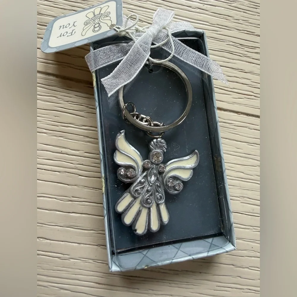 Angel Keychain Charm with Ivory Enamel Wings